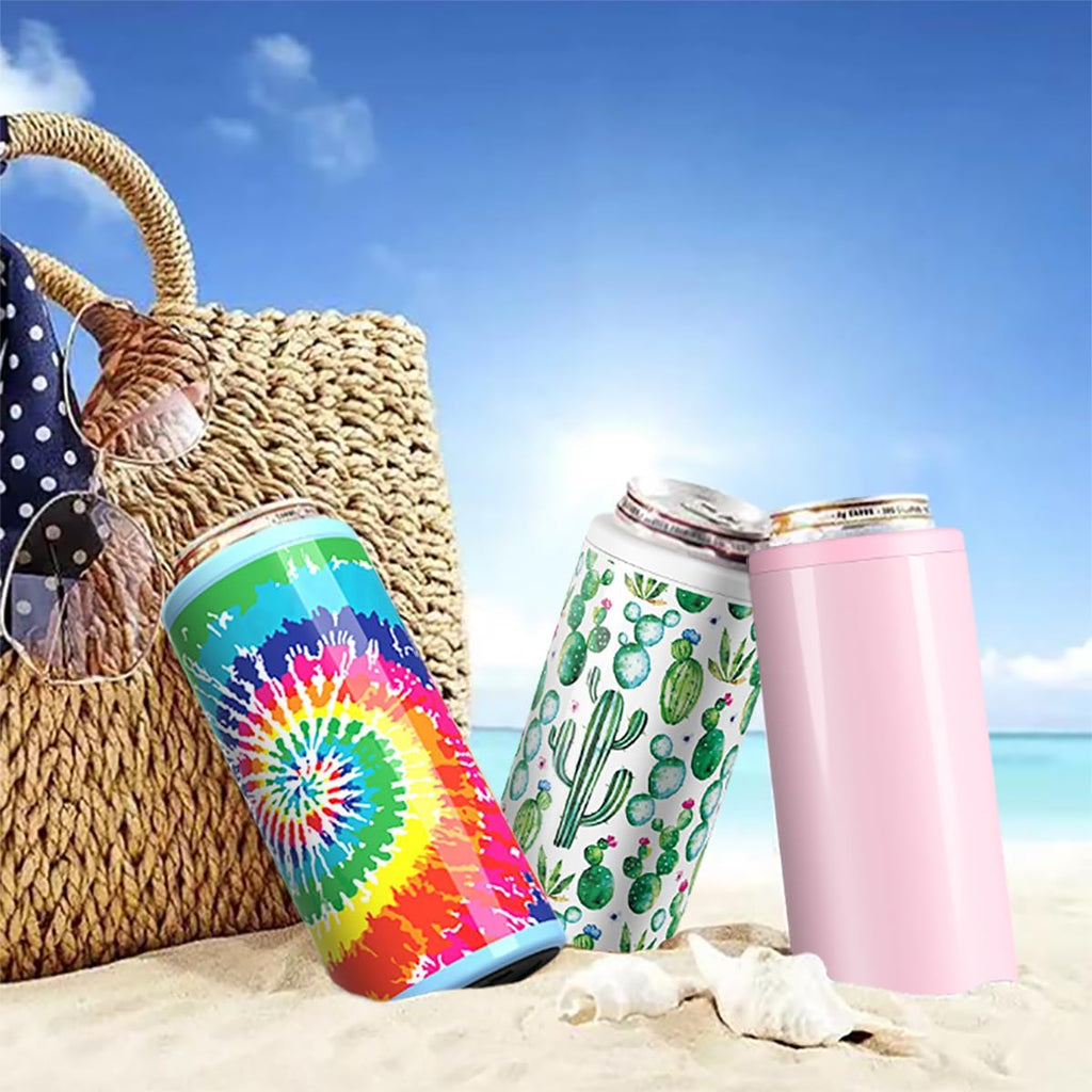 Skinny Can Cooler, Stainless Steel Insulated Slim Cans, 12 Oz | Beer & Hard Seltzer, Doucle-Walled Stainless Steel Insulated Slim Cans, Slim 12 Oz(Glitter Blush)