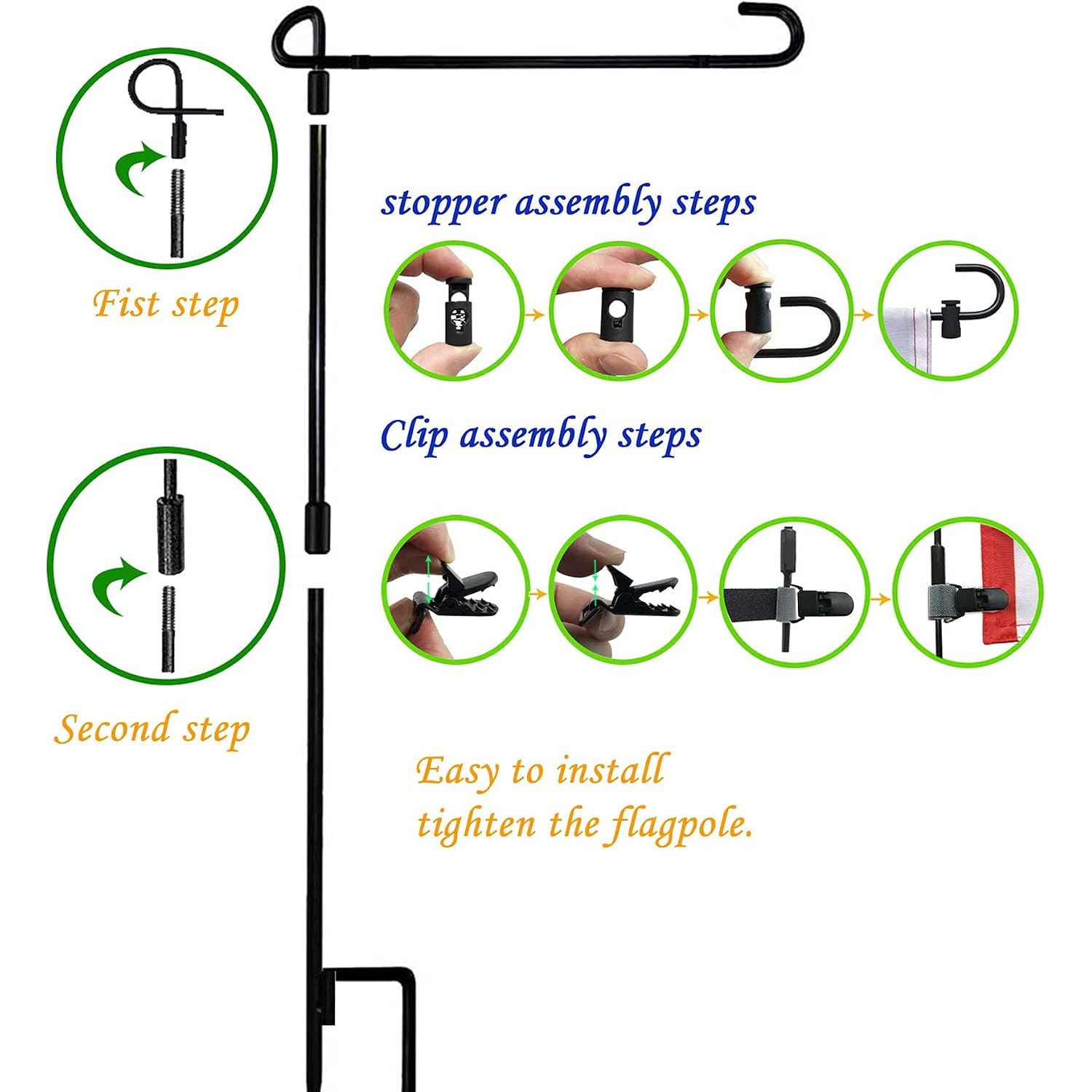 Garden Flag Stand-Holder-Pole With Flag Stopper And Clip Waterproof Powder-Coated Paint For House Flags,Decorative Yard Seasonal Flags