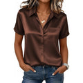 Zeagoo Satin Blouses For Women Silk Button Down Shirts Short Sleeve Business Casual Tops