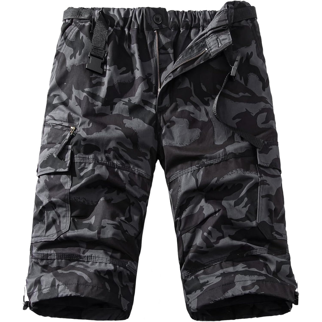 Men'S Cargo Shorts 3/4 Relaxed Fit Mens Running Shorts 7 Pockets Elastic Waist Cotton Hiking Shorts