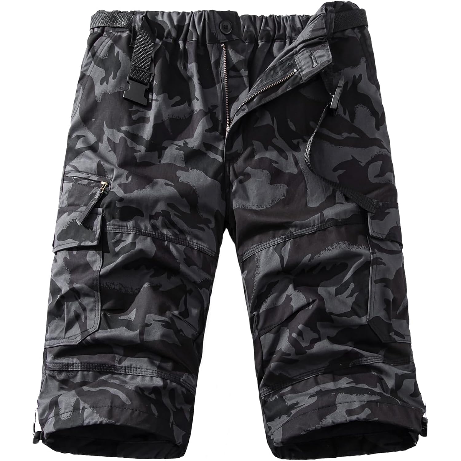 Men'S Cargo Shorts 3/4 Relaxed Fit Mens Running Shorts 7 Pockets Elastic Waist Cotton Hiking Shorts