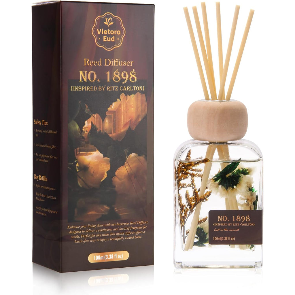 Luxury Hotel Scent Reed Diffuser 100Ml (3.38Oz) | No.1898 Hotel Collection Diffuser Oil Inspired By Ritz Carlton | Home, Bathroom & Office Decor | Long-Lasting Room Freshener Gift Set