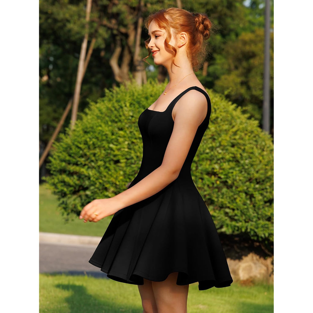 Women's Sexy Sleeveless Square Neck Mini Dress Bodycon Party Club Tank Short Dresses