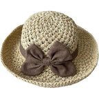 Purfun Women Vintage Bowknot Straw Hats Flower Shape Cloche Hat Anti-Uv Floppy Sun Hats Bucket Hat Roll Up Travel Beach Caps