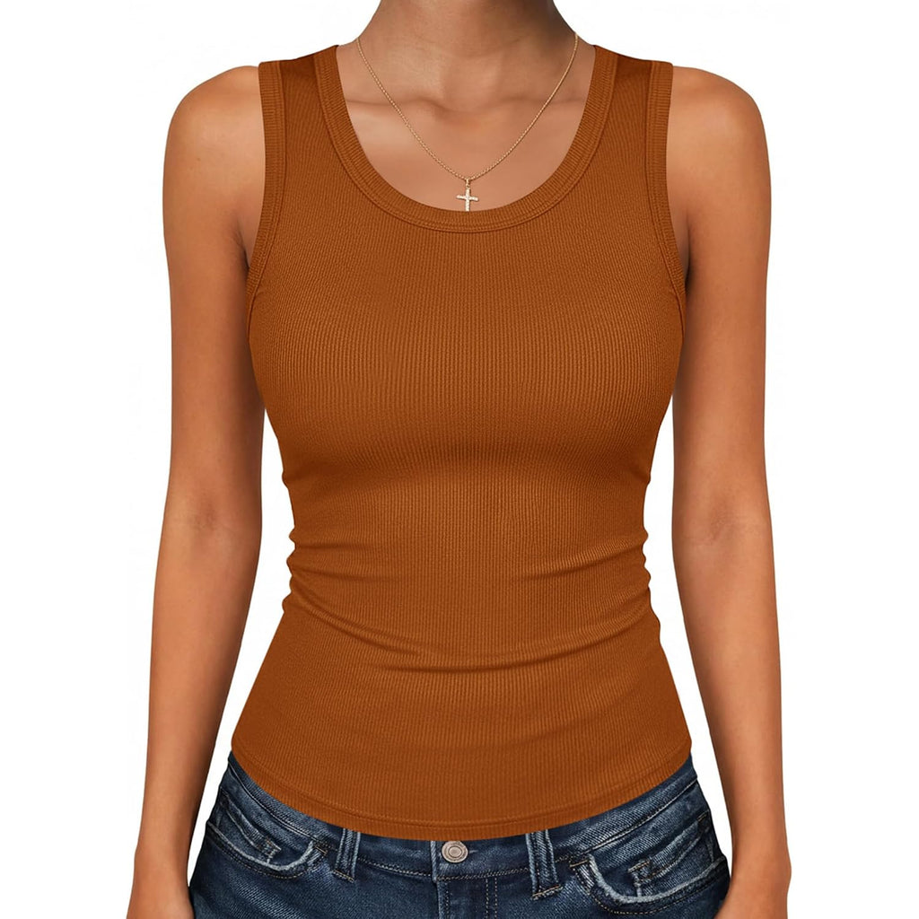 Zeagoo Womens Ribbed Tank Tops Square Neck Summer Tops Slim Fitted Spaghetti Strap Camisole Basic Sleeveless Layering Shirts