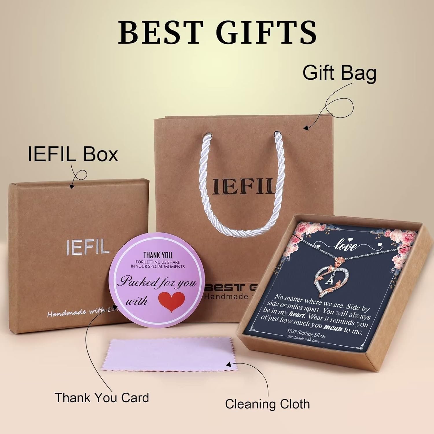 Iefil Mothers Day Gifts for Wife - 925 Sterling Silver Heart Initial Necklace, Anniversary Birthday Gifts for Women, Jewelry Gift for Wife Girlfriend