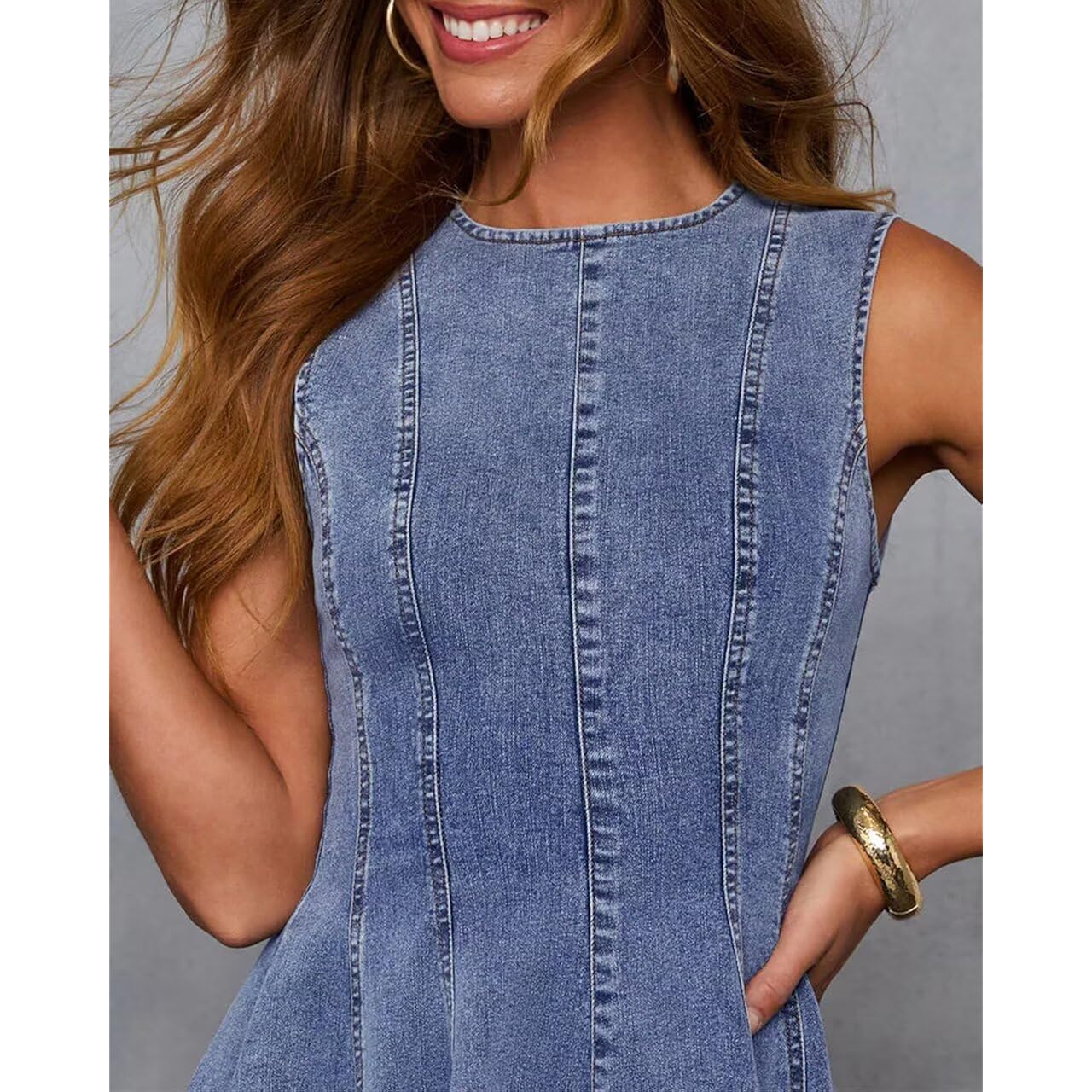 Kdf Denim Dress For Women Sleeveless Babydoll Tank Jean Dress Slim Fit A-Line Summer Dresses For Women 2026