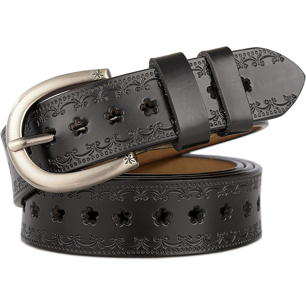 XuoAz Women-Leather-Belt for Jeans Pants Adjustable-Fashion-Casual-Waist-Belts Hollow Flower Belt for Ladies Girls