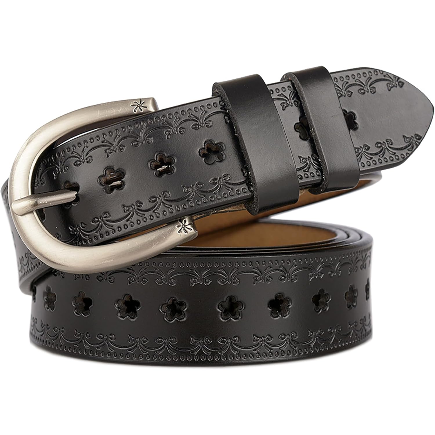 XuoAz Women-Leather-Belt for Jeans Pants Adjustable-Fashion-Casual-Waist-Belts Hollow Flower Belt for Ladies Girls
