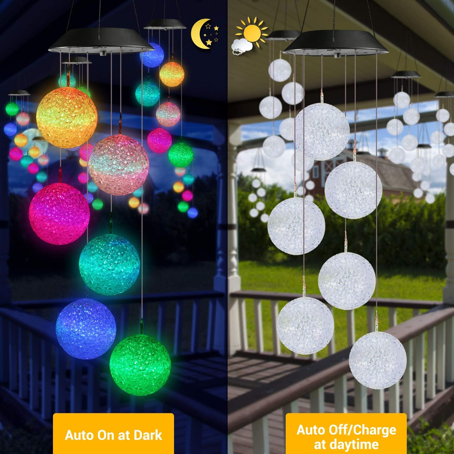 Toodour Solar Wind Chime, Color Changing Ball Wind Chimes, Led Decorative Mobile, Gifts For Mom Grandma, Waterproof Outdoor Solar Lights For Garden, Patio, Party, Yard, Window, Outdoor Decor