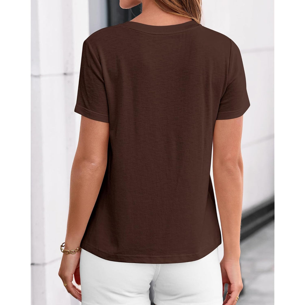 Kirundo Short Sleeve Tops For Women, 2026 Summer Crewneck Knit Plain T-Shirts, Soft Stretchy Basic Tee For Daily Wear Work