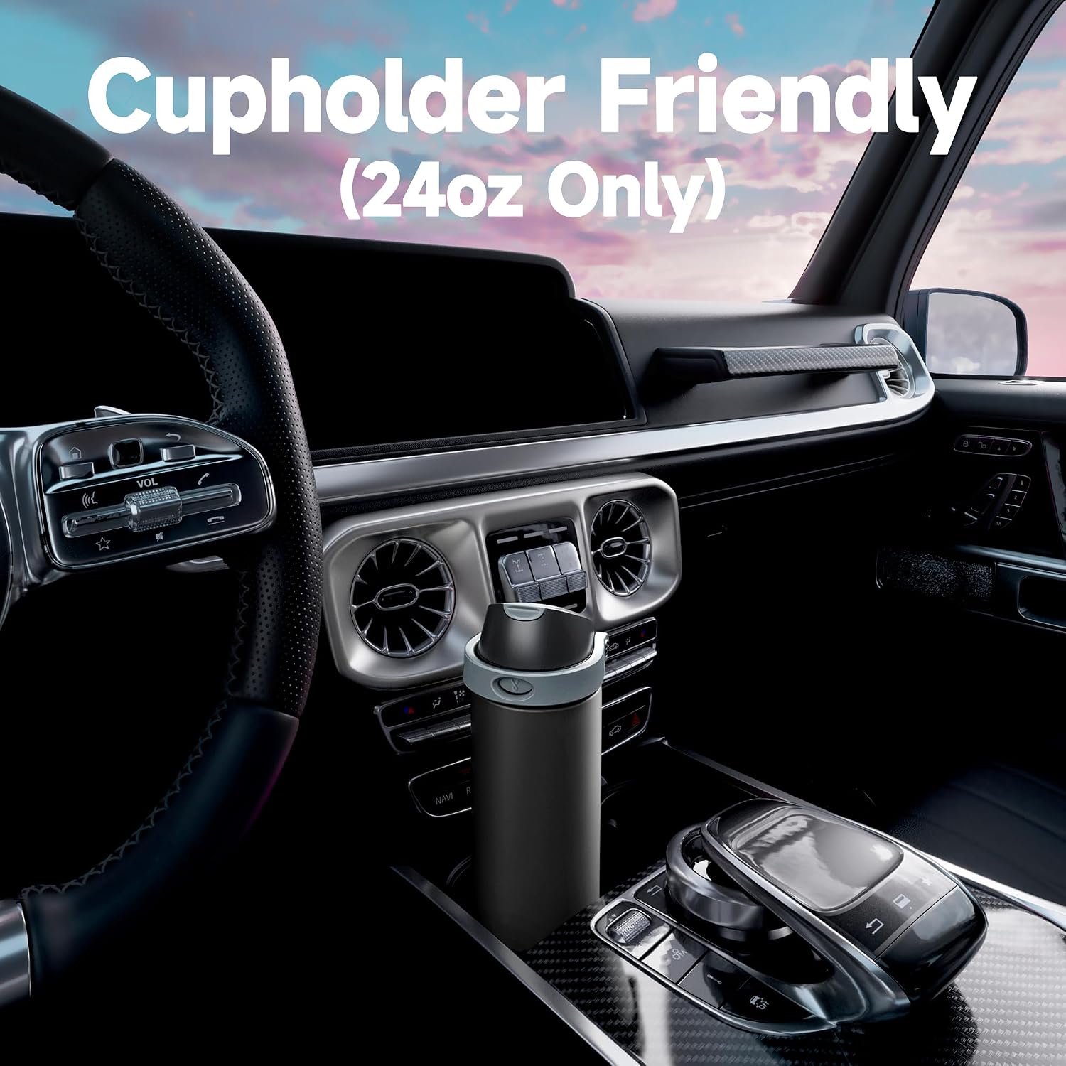 24 Oz Insulated Water Bottle For Sports: Meoky Stainless Steel Water Bottle With 2-In-1 Straw And Spout Lid - Leak Proof, Cold For 24 Hours, Fits In Car Cup Holder, Bpa-Free For Travel Gym, Night