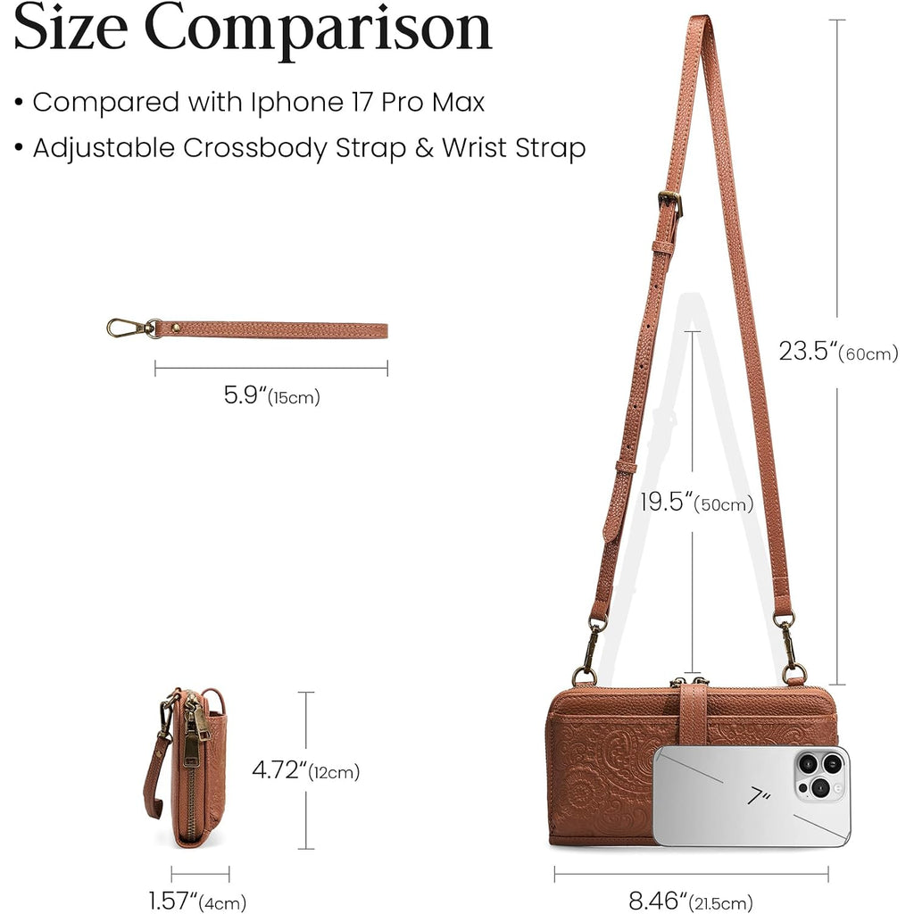 Befen Leather Wristlet Wallet For Women Cell Phone Purse With Built In Wallet Vintage Leather Crossdody Bag Clutch Purse