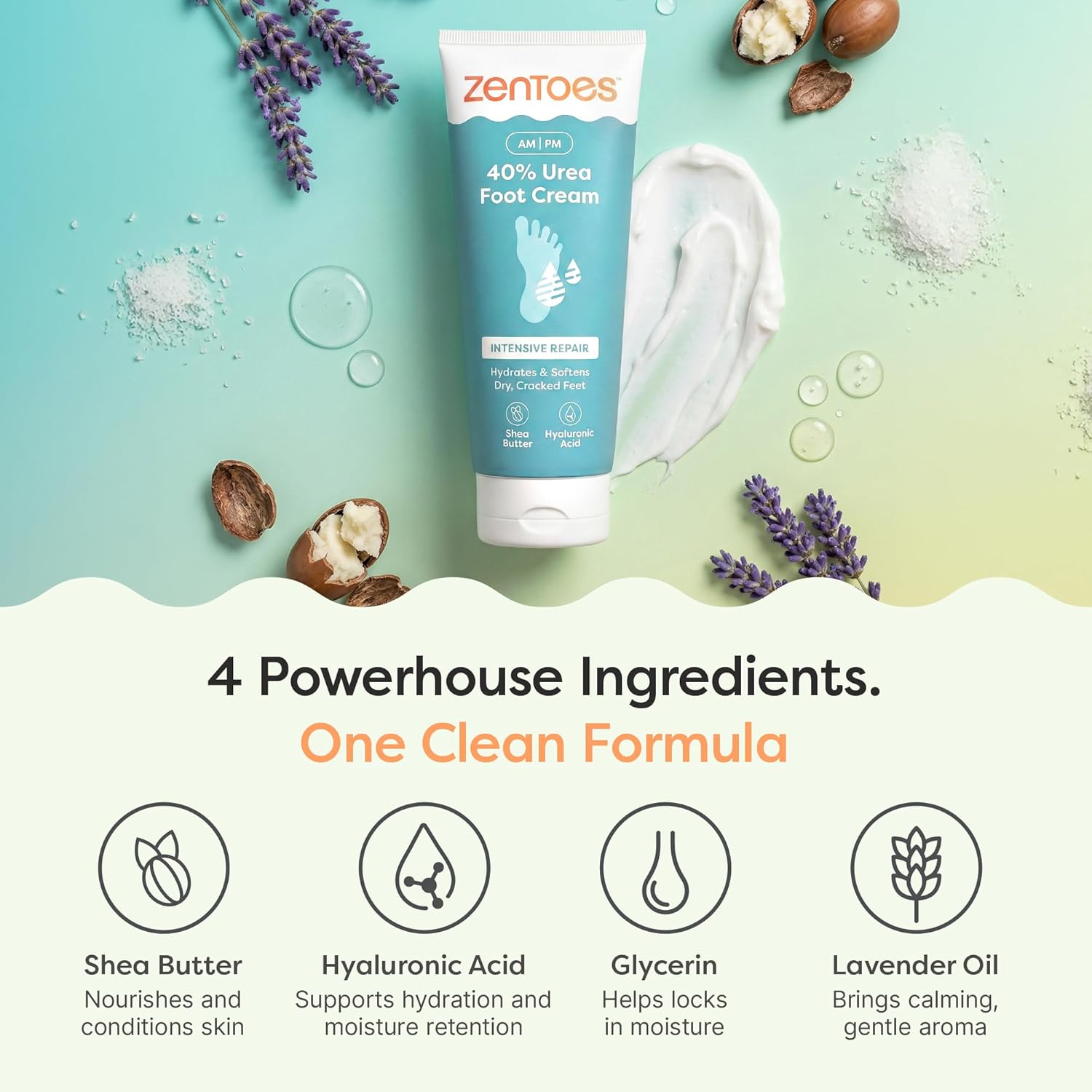 ZenToes Urea Cream 40 Percent for Feet | Foot Lotion for Dry Cracked Heels and Feet | Intense Dry Feet Softening and Hydration for Skin | Heel Balm and Moisturizing Care | 5oz
