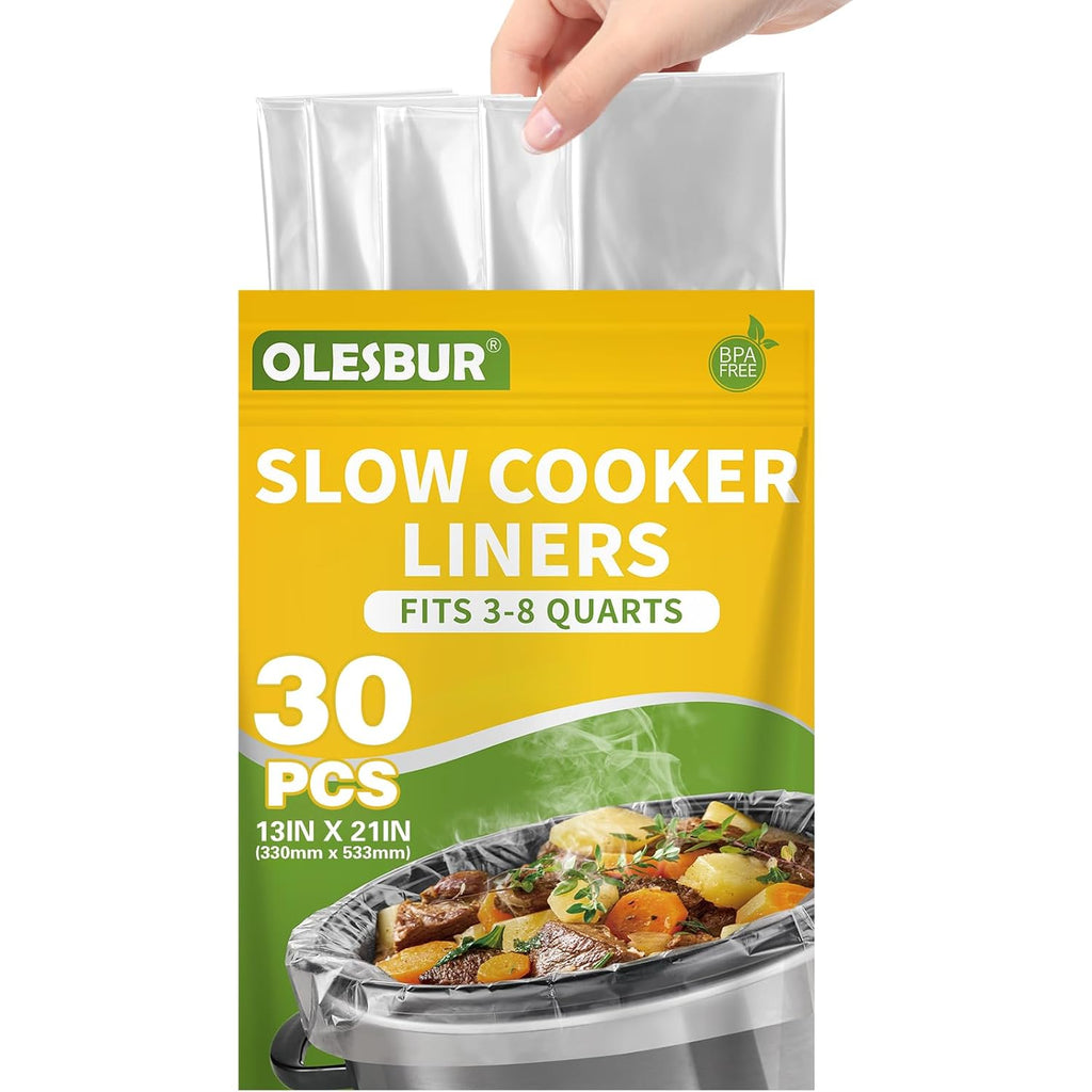 Olesbur 30 Count Slow Cooker Liners, 13"X21", Fits 3-8 Quarts, Disposable Pot Liners Compatible With Crockpot, Oval Large Size, Bpa-Free Cooking Bags, Kitchen Accessories, Cook With Ease