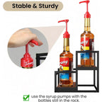 Thygiftree Coffee Syrup Rack Organizer 2-Tier 10 Syrup Bottles Holder Stand Metal With Wood Base For Coffee Bar Storage Shelves For Kitchen Countertop Matte Black