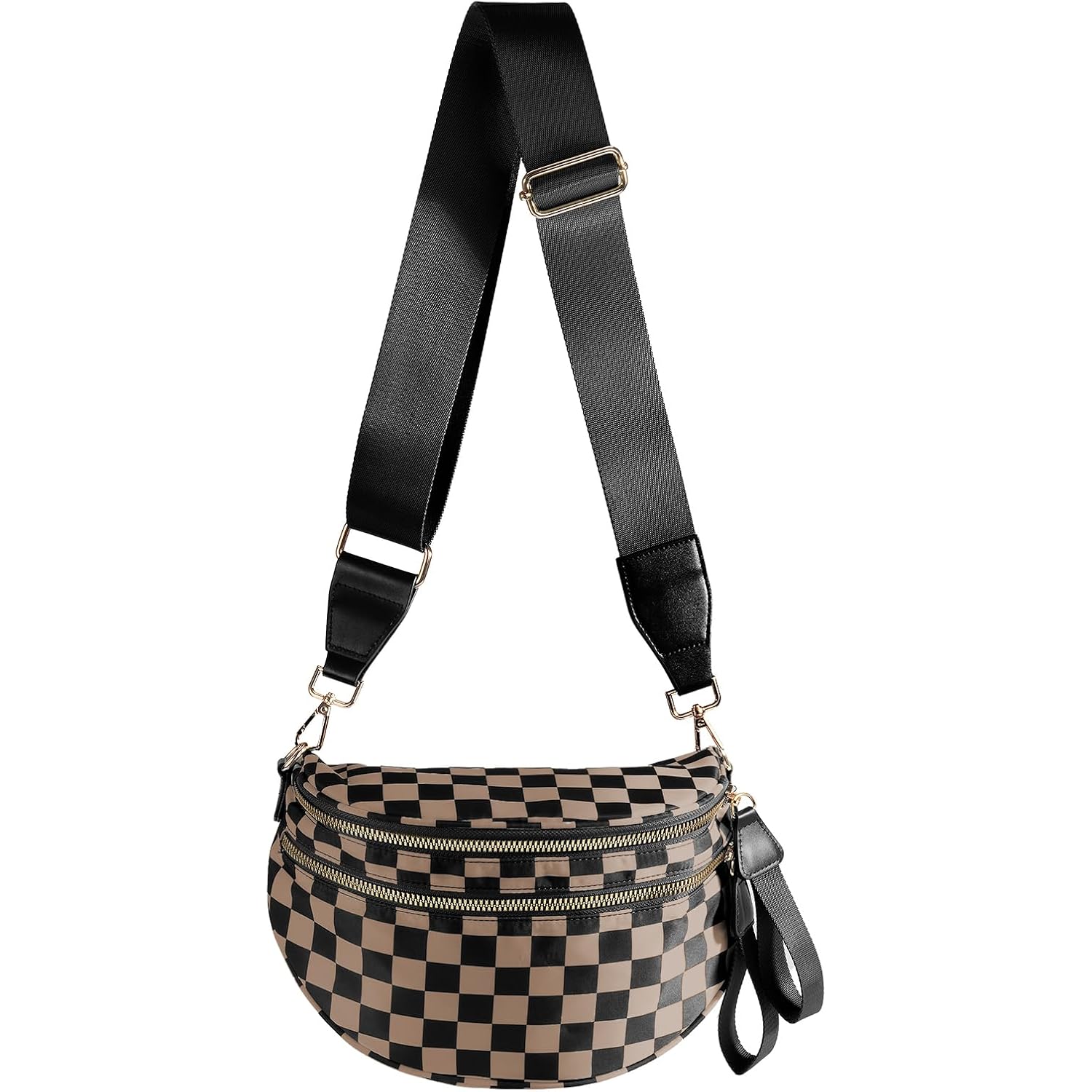 Black and White Checkered Crossbody Bag Bum Bag for Women,Spacious Checkered Purse Fanny Packs Belt Bag