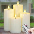 Outdoor 4Pcs Flameless Waterproof Candles With Handy Remote Control, Cycle Timer Battery Operated Candle Grease Effect Led Flickering Pillar Plastic Long Lasting (Ivory, 3" X4" 5" 6" 7")