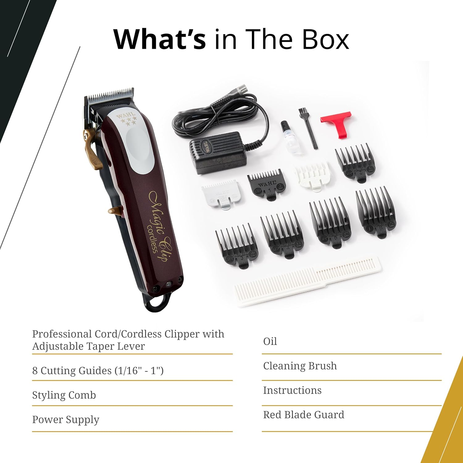 Wahl Professional 5 Star Series Magic Clip Cordless Hair Clipper, Stagger-Tooth Blade Professional Hair Trimmer With Attachments, 100+ Minute Run Time