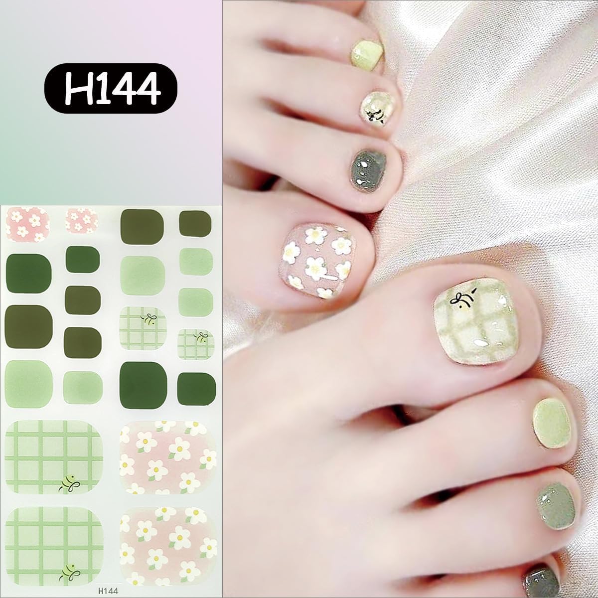 6 Sheets Flower Toenail Gel Stickers Spring Summer Toenail Polish Strips Multicolored Floral with Glitter Design Full Wraps Nail Art Supplies Cute Gels Toenails Strips Stickers for Women Acrylic Nails