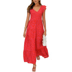 Prettygarden Women'S Summer Flowy Maxi Dress Casual Cap Sleeve V Neck Smocked Beach Sundress