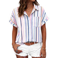 Tankaneo Womens Button Down Shirts Short Sleeve Blouses Summer Casual V Neck Collared Shirt Tops