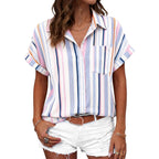 Tankaneo Womens Button Down Shirts Short Sleeve Blouses Summer Casual V Neck Collared Shirt Tops
