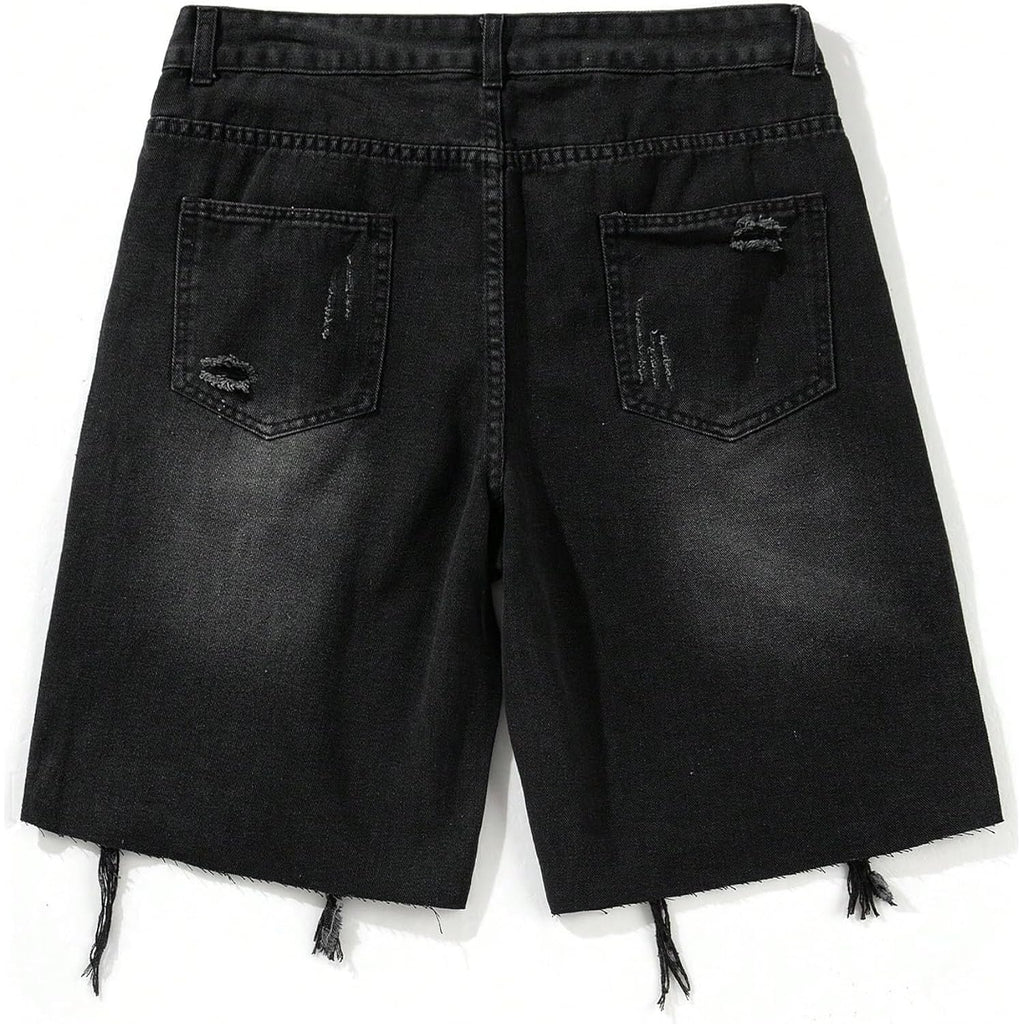 Soly Hux Men'S Ripped Jean Shorts Streetwear Distressed Straight Leg Summer Denim Shorts