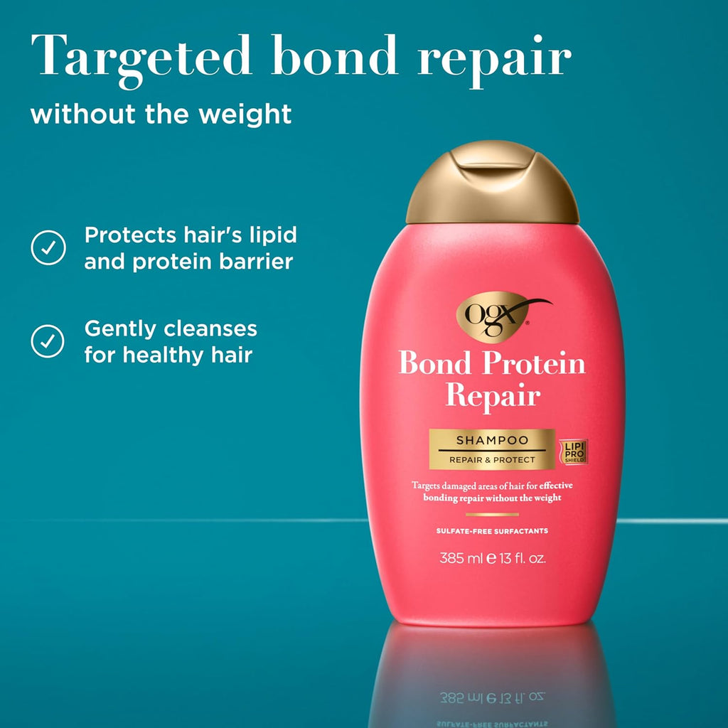 OGX Repair & Protect Bond Protein Repair Shampoo, Lightweight Hair Wash Cleanses & Targets Damaged Hair for Effective Bond Repair, Formulated without Parabens, 13 fl. oz