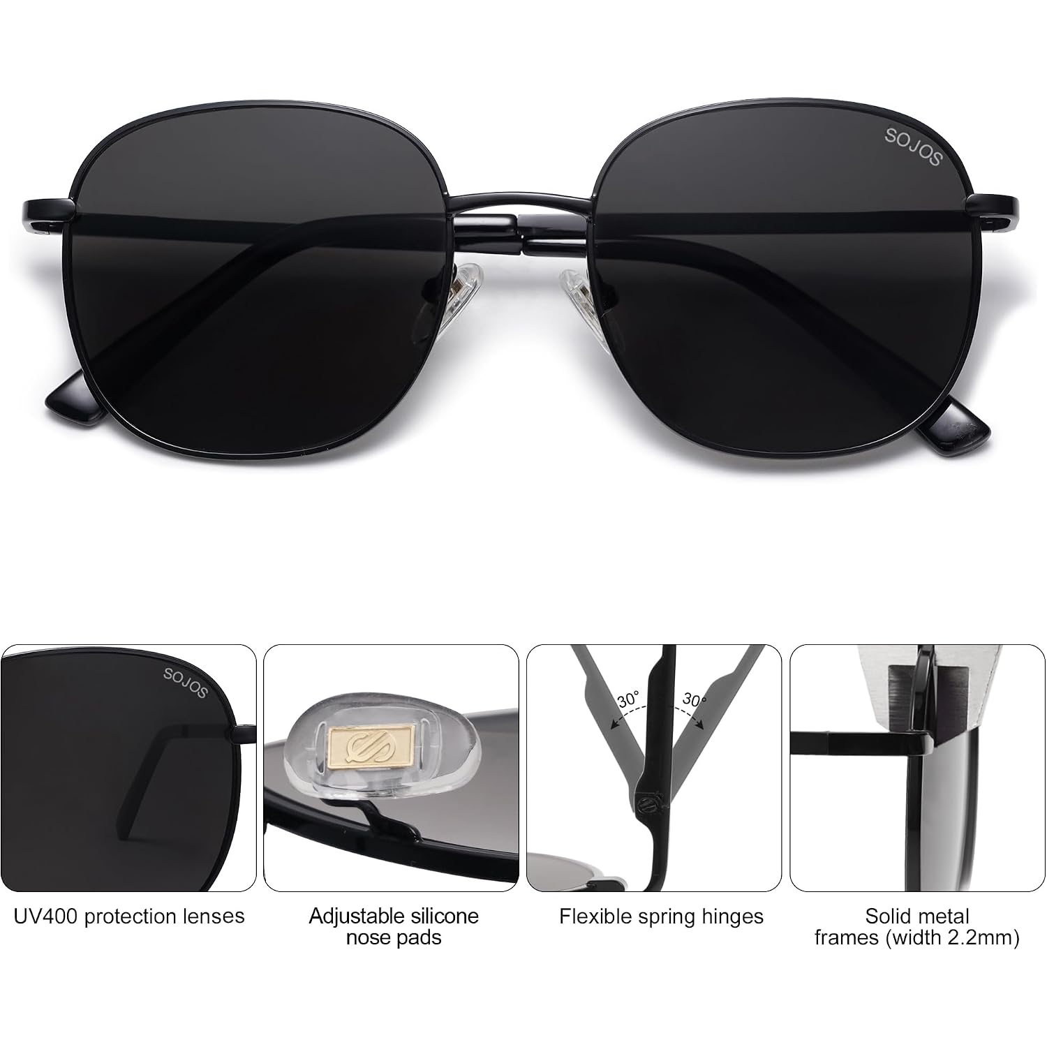 SOJOS Classic Trendy Square Sunglasses for Women Men Cute Big Frame Gold Shades SJ1137 Black/Grey
