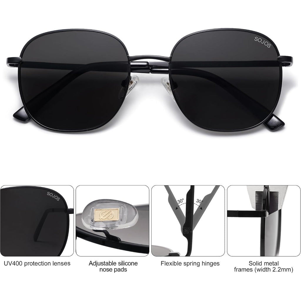 SOJOS Classic Trendy Square Sunglasses for Women Men Cute Big Frame Gold Shades SJ1137 Black/Grey
