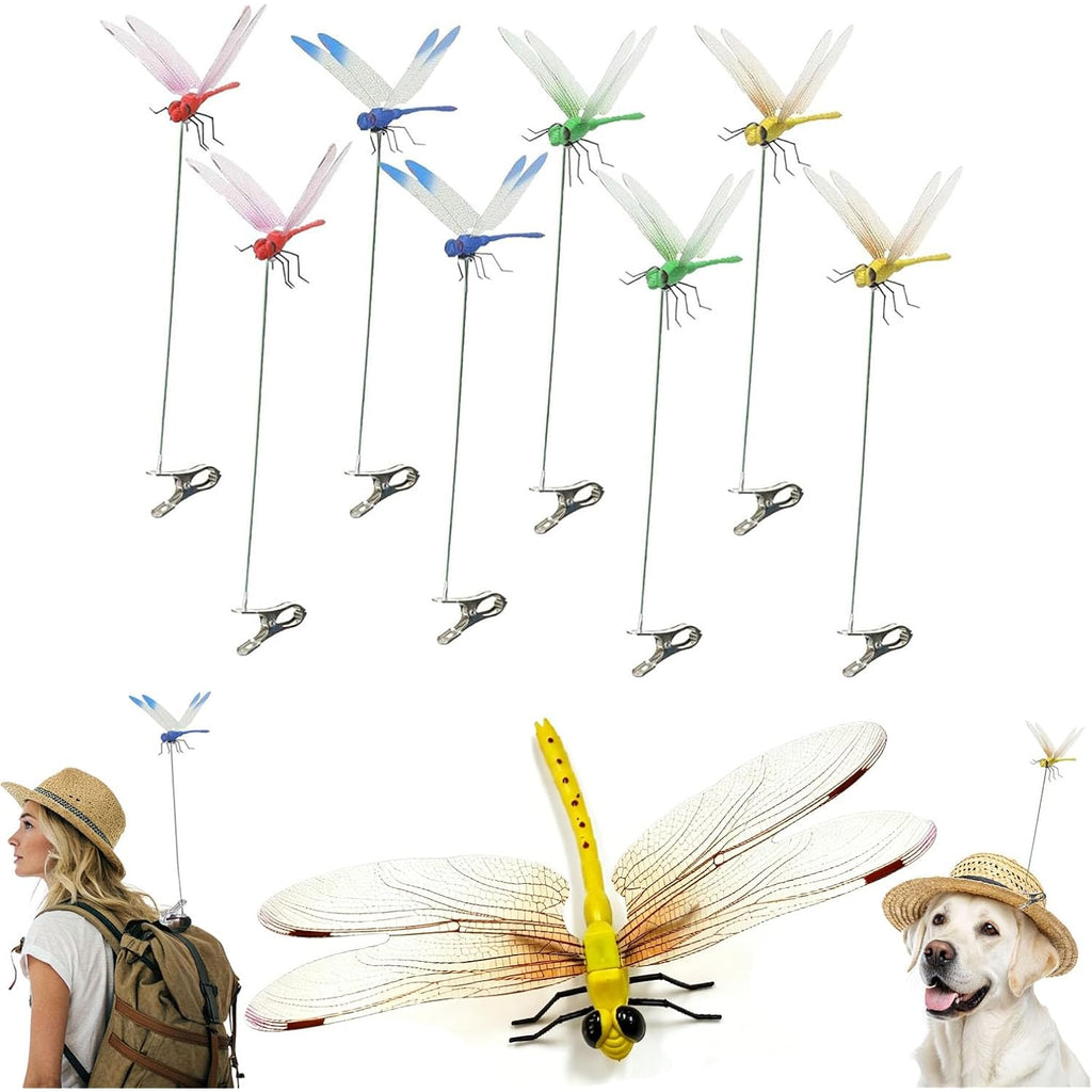 8-Pack Fake Dragonfly Clips, 3D Outdoor Garden Stakes | 3D Realistic Design, Sturdy Clip-On & Garden Stakes, Weatherproof Plastic, Mimics Natural Predator Of Horse Flies