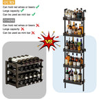 5-Tier Freestanding Wine Racks: 50 Bottles Wine Rack Shelf Wall Mounted With Fences, Wines Bottle Holder Display Shelf, Liquor Storage For Kitchen, Dining Room, Bar, Wood, 17.28''L X 7.95''W X 68.5''H