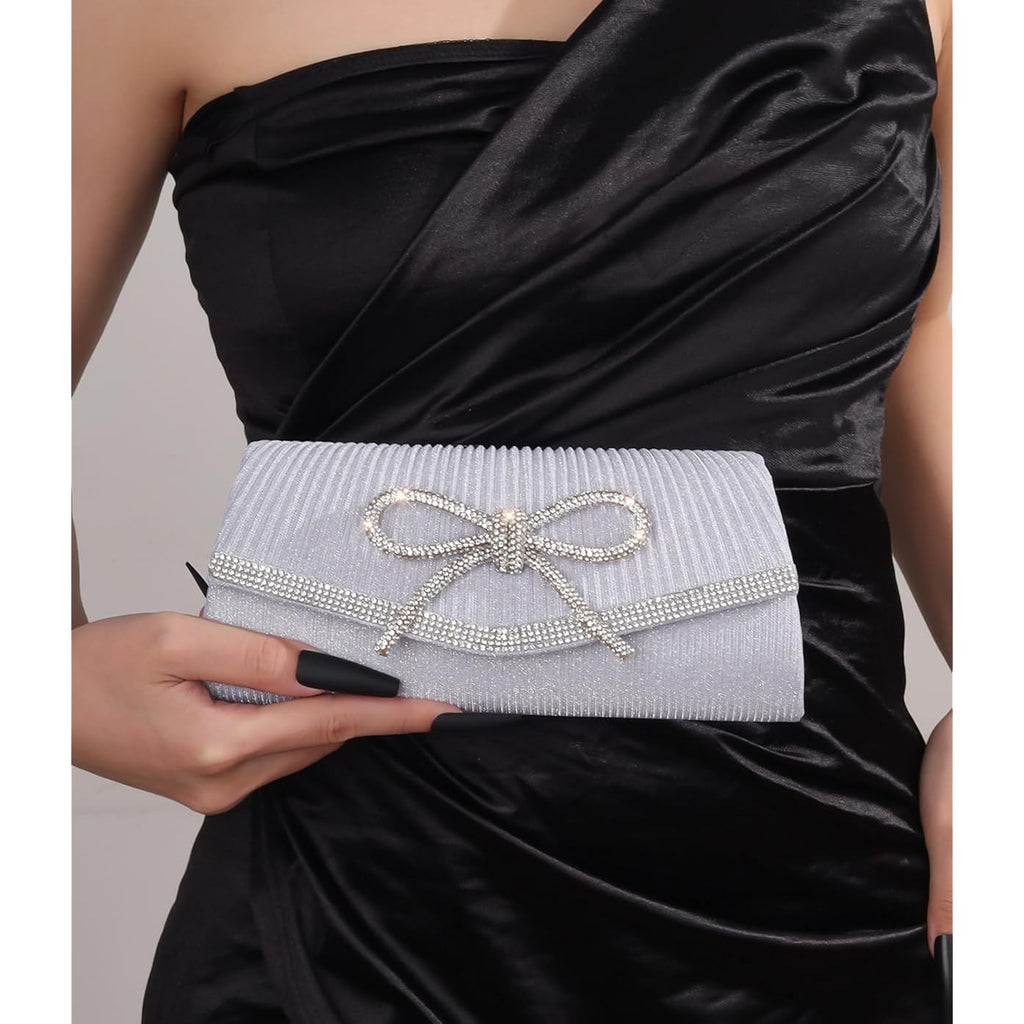 Trisapu Bow Evening Bag Sparkly Clutch Purses for Women Wedding Glitter Rhinestone Party Prom Purse Dressy Clutch Bags | Bow, Sparkly, Wedding, Glitter, Rhinestone, Party