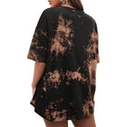 CSDAJIO Women's Casual Short Sleeve Loose Shirt Oversized T-Shirt Trendy Going Out Crew Neck Summer Graphic Tees Tie-dye Brown-sun and Moon-n