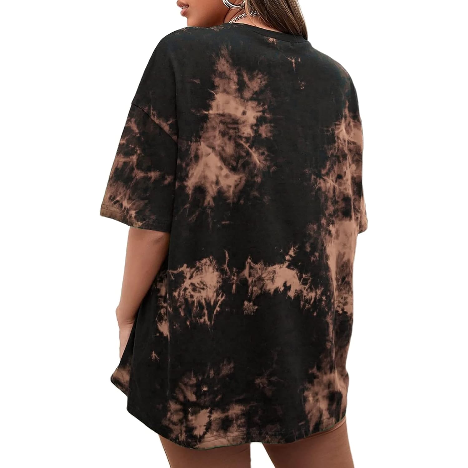 CSDAJIO Women's Casual Short Sleeve Loose Shirt Oversized T-Shirt Trendy Going Out Crew Neck Summer Graphic Tees Tie-dye Brown-sun and Moon-n