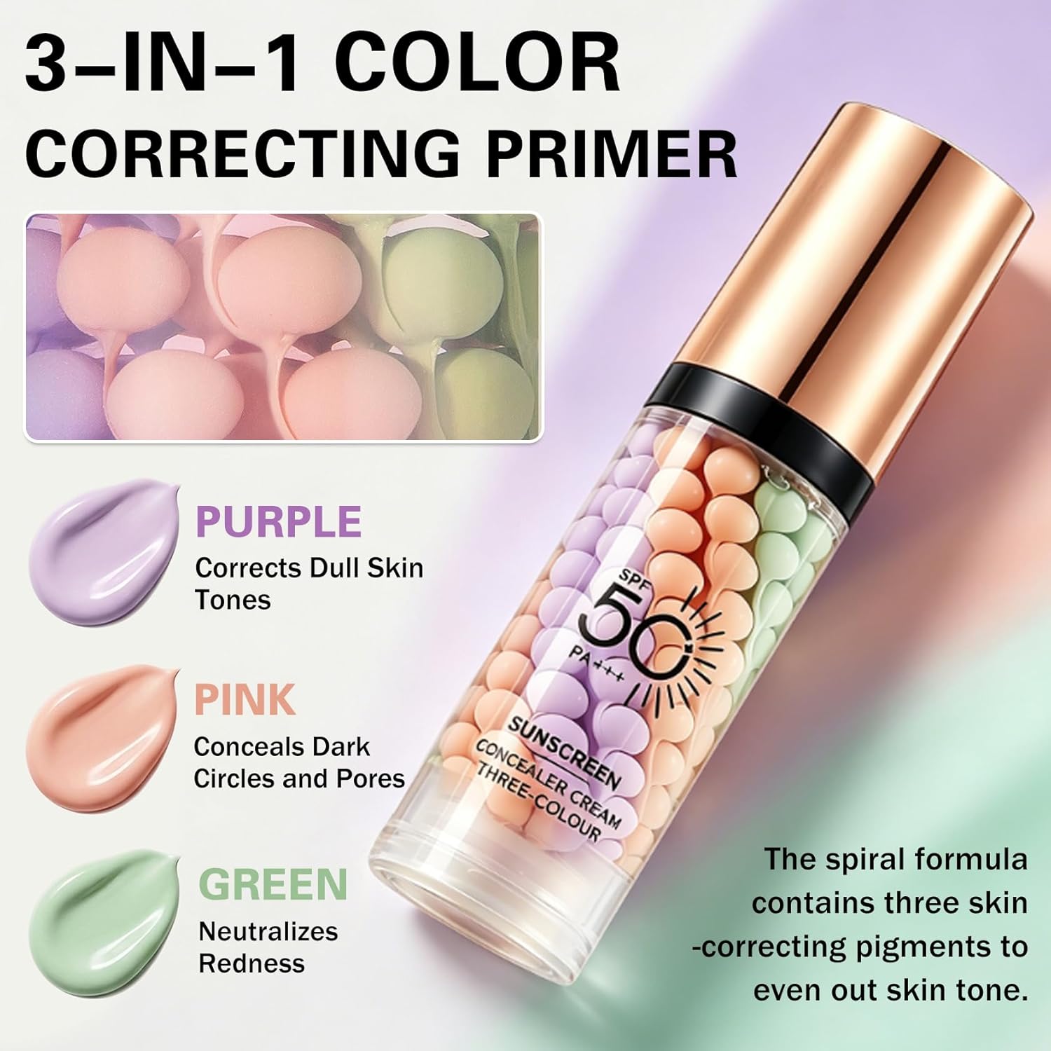 2PCS Color Correcting Primer Face Makeup,3 in 1 Primer for Face Before Makeup with SPF 50,Oil Control Makeup Primer for Face,Radiance Skin,Moisturizing Protector Solar Para La Cara Con Color