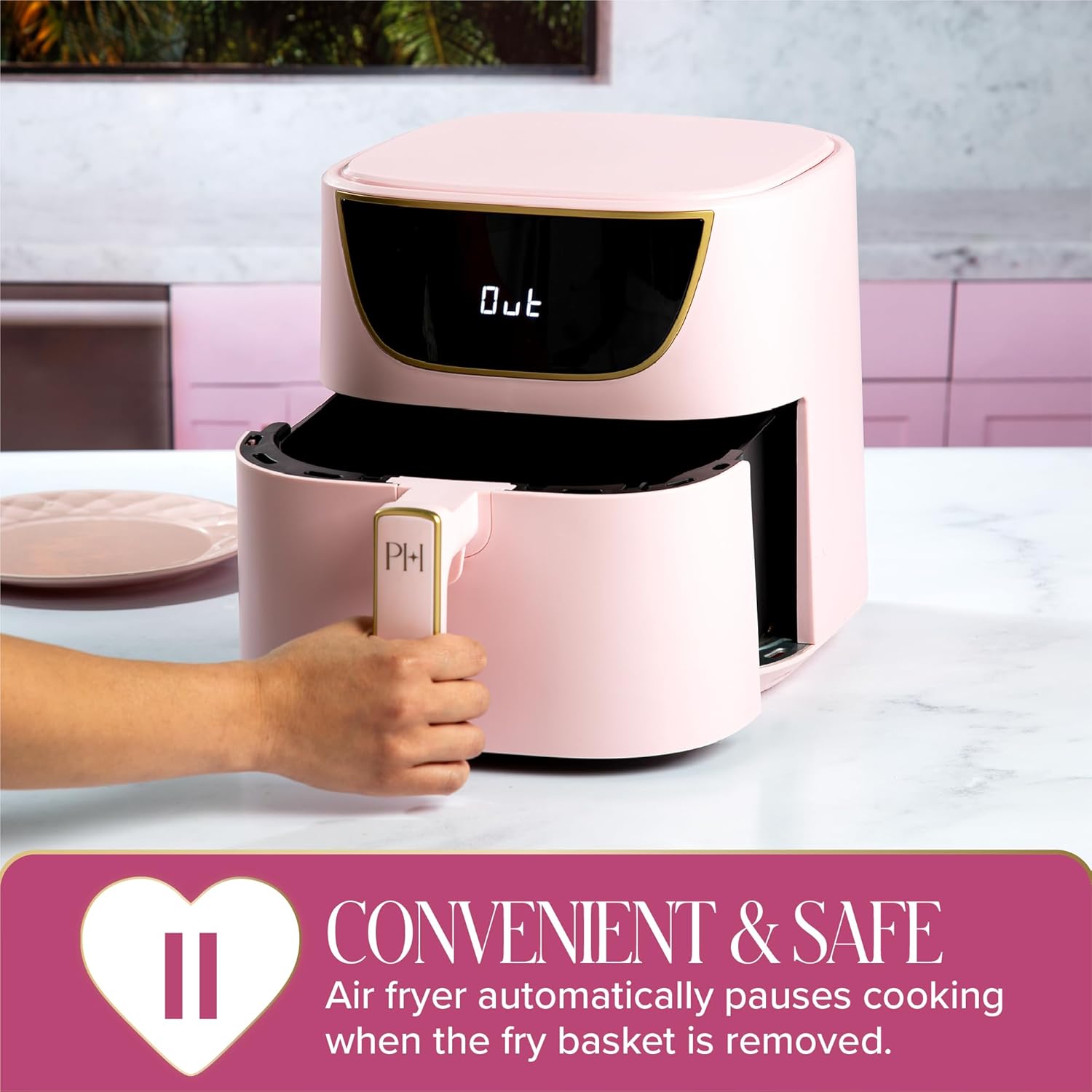Paris Hilton Air Fryer, Large 6-Quart Capacity, Nonstick Made without PFAS, Touchscreen Display, 8-in-1 (Air Fry, Roast, Broil, Bake, Reheat, Keep Warm, Pizza, Dehydrate), Dishwasher Safe, Pink