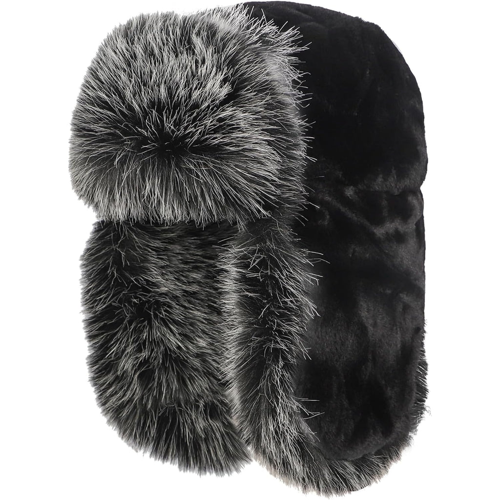 PURFUN Fuzzy Faux Fur Ushanka Russian Hat for Men Women, Winter Plush Full Hood Earflap Cap Cycling Ski Hunting Trapper Hat