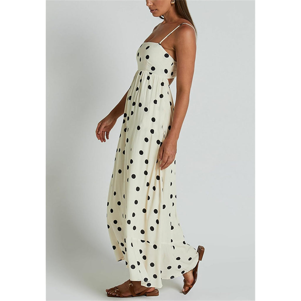 Yuemengxuan Boho Maxi Dresses For Women Spaghetti Strap Flowy Smocked Long Dress Casual Summer Vacation Beach Maxi Dress