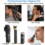 Pebsoa® Professional Men'S Hair Trimmer Set, Cordless Hair Clippers For Men, Includes A T-Shaped Trimmer And A Nose Hair Trimmer,Lcd Battery Level Display（Black）