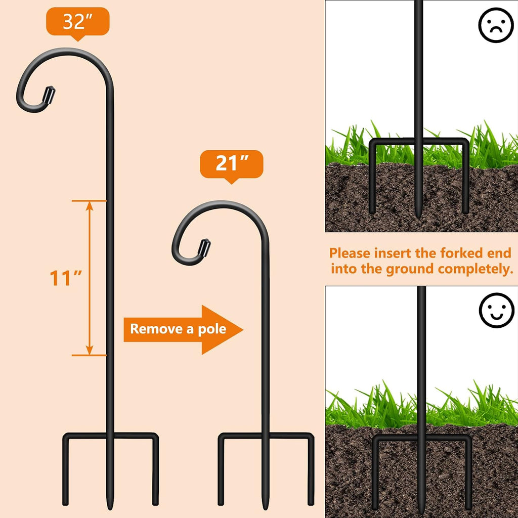 32 Inch Shepherd Hooks For Outdoor 4 Pack, Adjustable Garden Hooks For Hanging Plants, Lanterns, Solar Lights, Mason Jars & Wedding Decor, Matte Black Decorative Shepherd’S Hooks