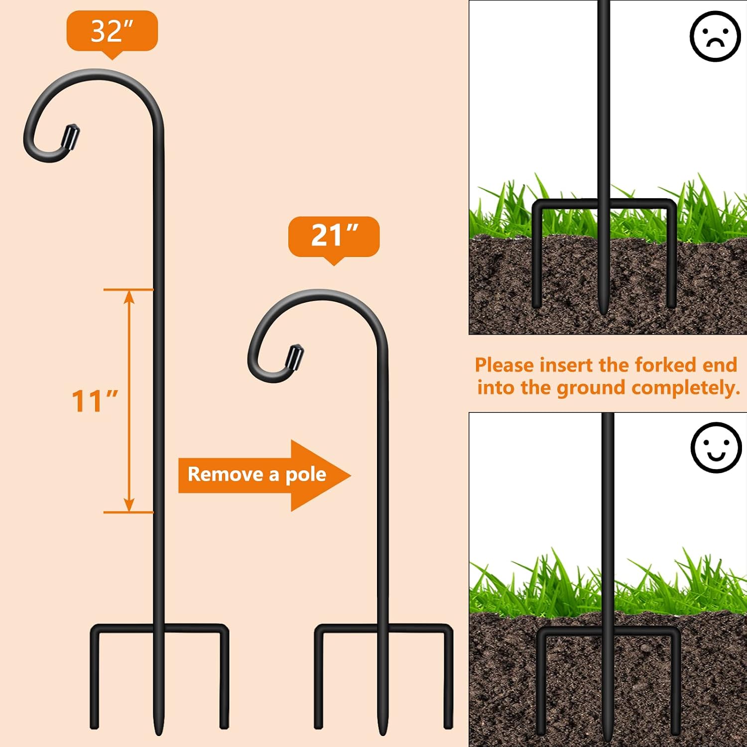 32 Inch Shepherd Hooks For Outdoor 4 Pack, Adjustable Garden Hooks For Hanging Plants, Lanterns, Solar Lights, Mason Jars & Wedding Decor, Matte Black Decorative Shepherd’S Hooks