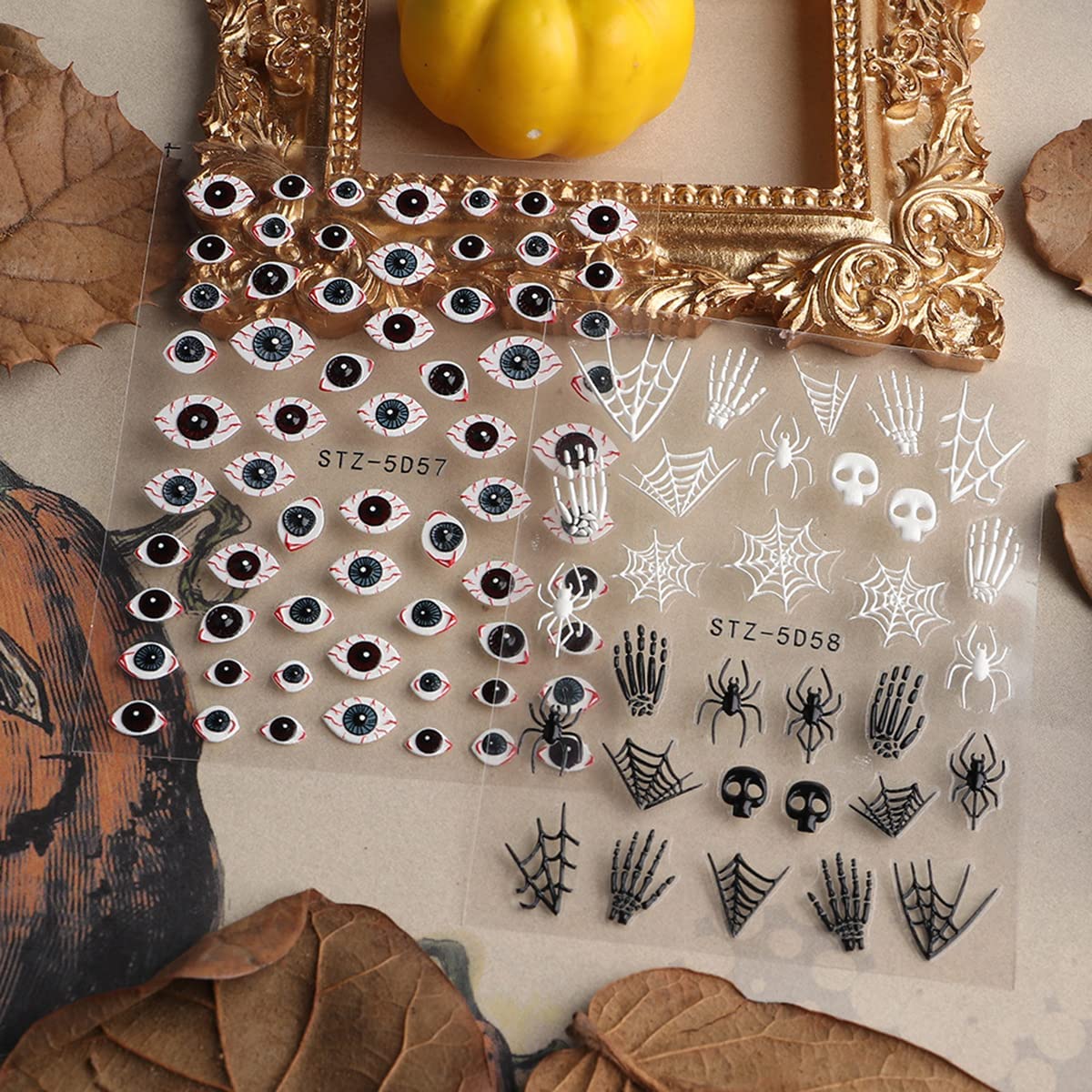 Halloween 5D Nail Stickers Skull Pumpkin Head Nail Art Supplies Nail Art Decoration (Halloween A)