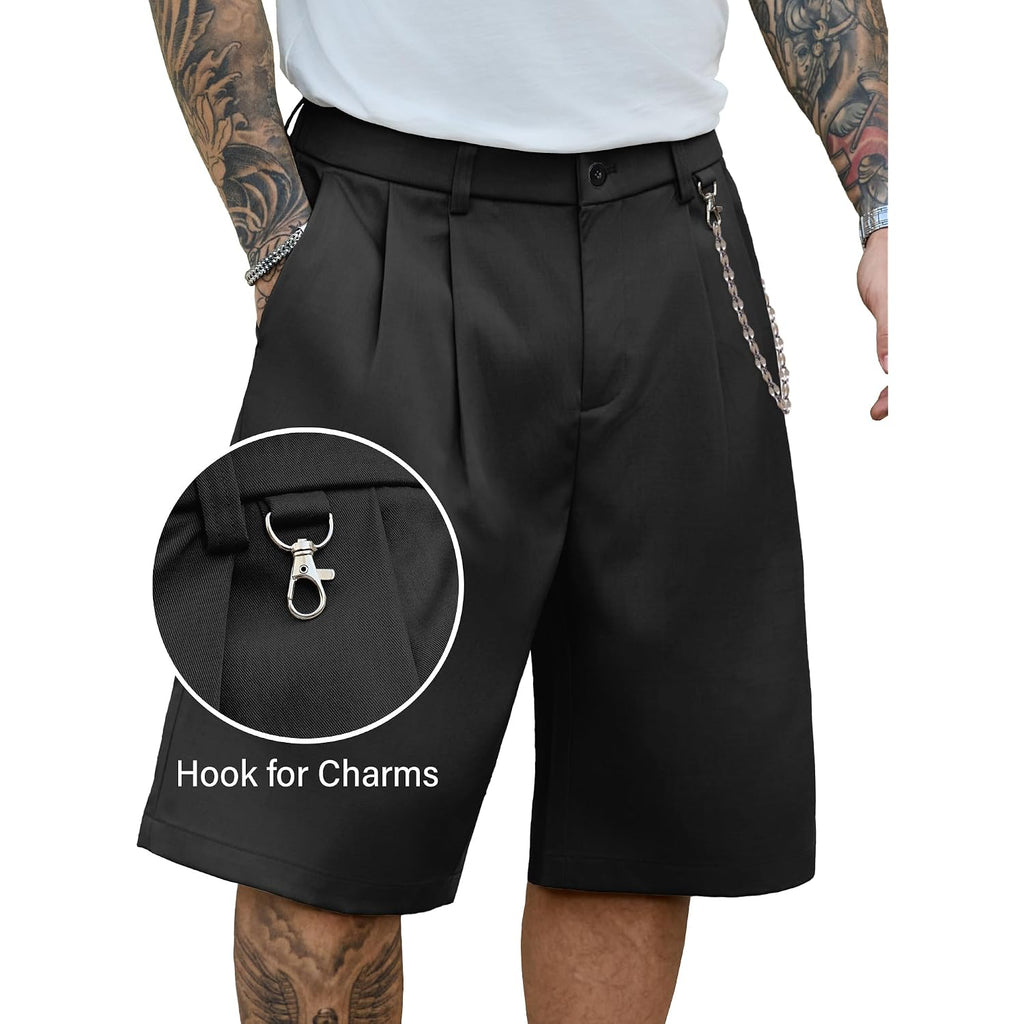 Plepan Men'S Baggy Wide Leg Casual Shorts Pleated Dress Business Elastic Waist Summer Shorts With Pockets