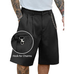 Plepan Men'S Baggy Wide Leg Casual Shorts Pleated Dress Business Elastic Waist Summer Shorts With Pockets