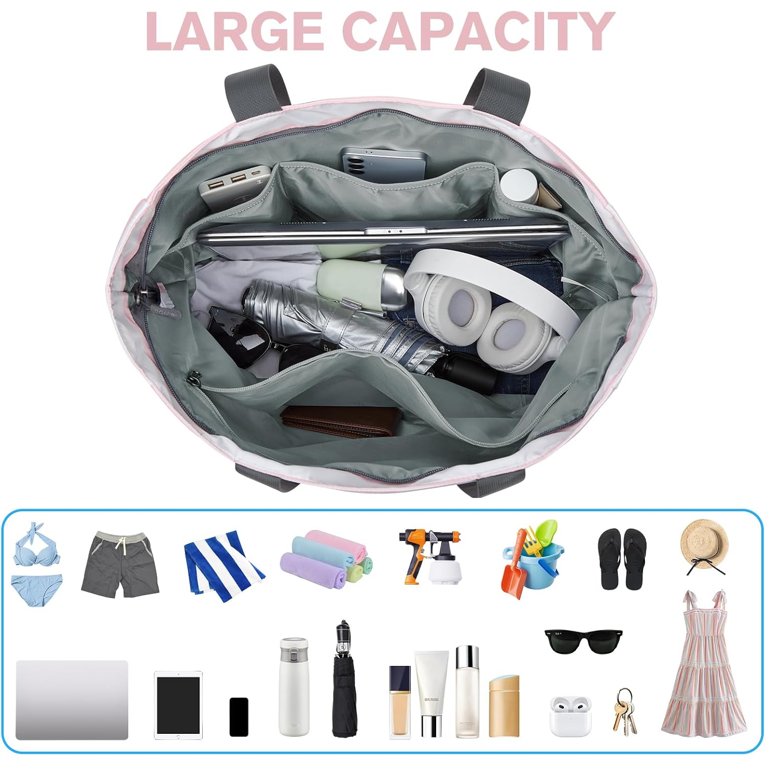 G4Free Beach Bag, Waterproof Sandproof Beach Tote Bag, Large Capacity Foldable For Women
