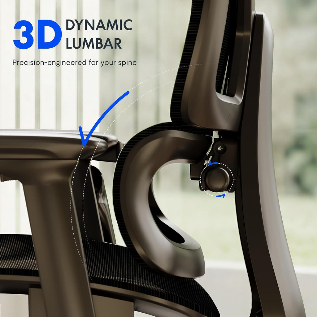 Flexispot Ergox Premium Ergonomic Office Chair With Footrest - Adjustable 3D Armrests, Dynamic Lumbar Support, Recline & Tilt Function, Mesh Seat, For Home & Office Use, Black