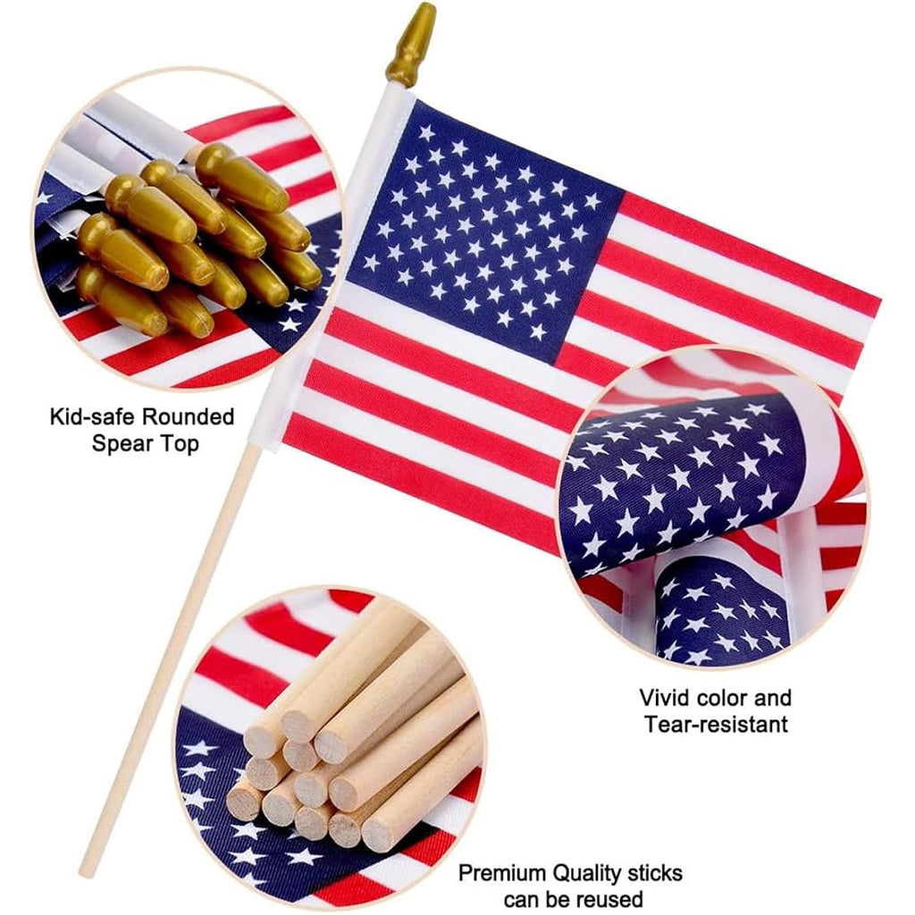 6 Pcs 4 X 6 Inch Small American Flags On Stick, Mini Handheld Usa Flags With Kid-Safe Spear Top,250Th Anniversary Flag,Patriotic Decorations, Independence Day Decorations