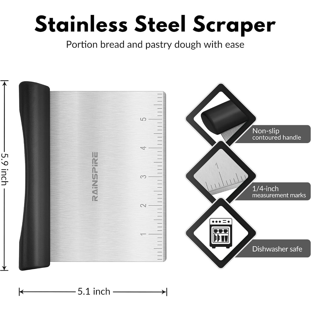 Bench Scraper, Stainless Steel Dough Scraper, Pastry Scraper, Pizza And Dough Cutter Multi-Purpose Scraper/Chopper, Pizza Cutter Food Chopper Baking Supplies Kitchen Gadgets, Black